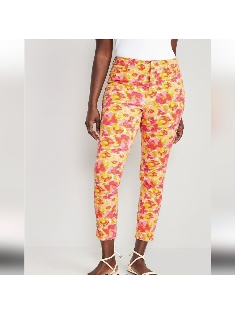12 • Old Navy • Pink Floral High-Waisted Pixie Skinny Ankle Pants